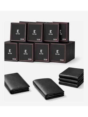 E ELTON 10 Pack Men’s Leather Wallet Slim Bifold Black Hipster